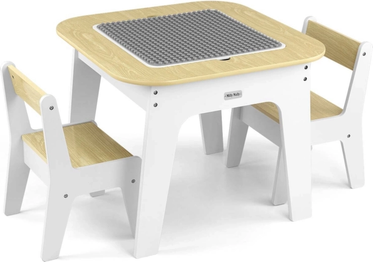Milly Mally Olaf Blocks Children's Table with Two Chairs White