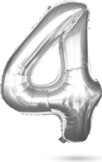 Birthday Foil Balloon Number 4 Silver 40 Inches