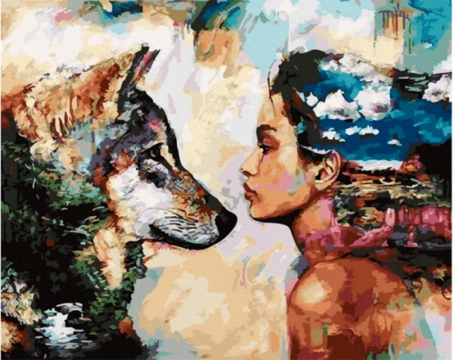 Slika za slikanje po brojevima 50 × 40 cm Pogled – vuk i žena