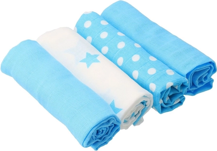 Platnene pamučne pelene New Baby Softy s uzorkom 70 × 70 cm, 4 kom tirkizno-bijele
