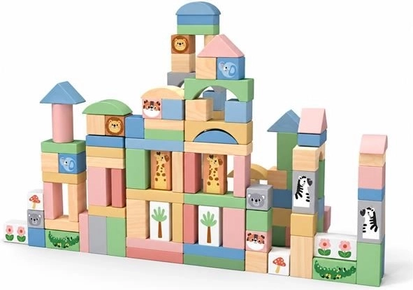 Safari Montessori Wooden Blocks 120 pcs Baby Mix