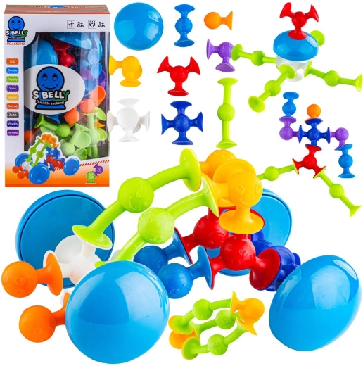 XXL silicone suction-cup construction set with cheerful faces (76 pcs)