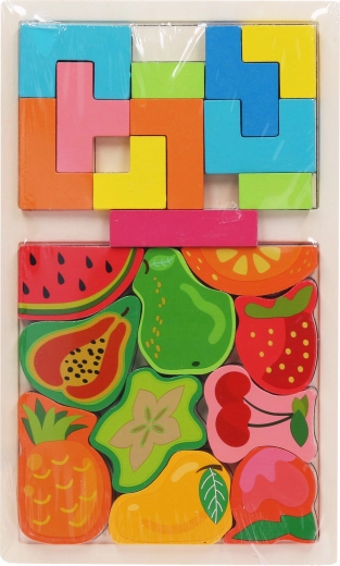 Wooden Shape and Fruit Puzzle Board 17 × 28 cm