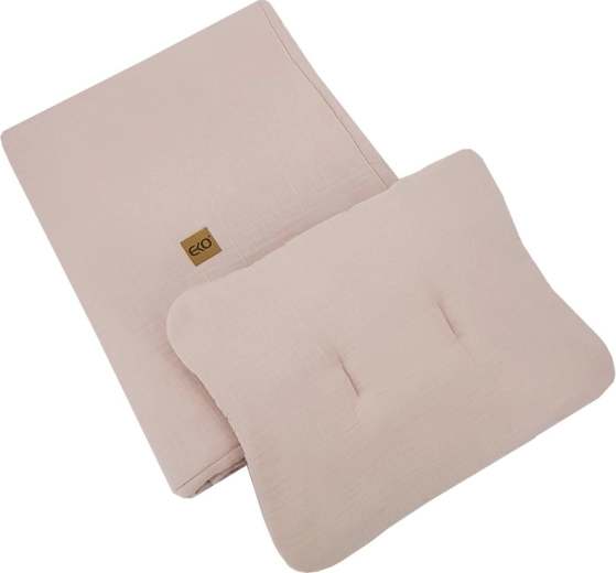 EKO muslinska posteljina za krevetić, set 2-dijelni powder pink 30 × 40 cm i 75 × 100 cm