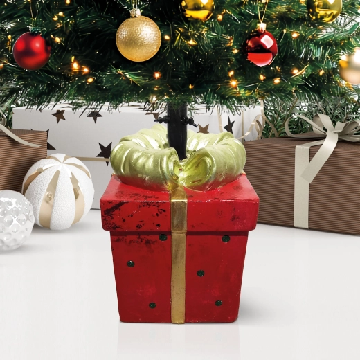 Christmas tree stand shaped like a gift box