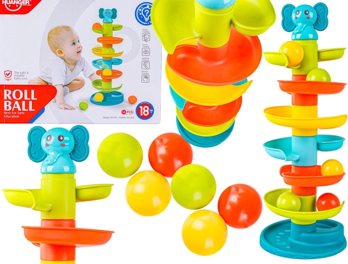 Ball track tower with slide and rattling balls