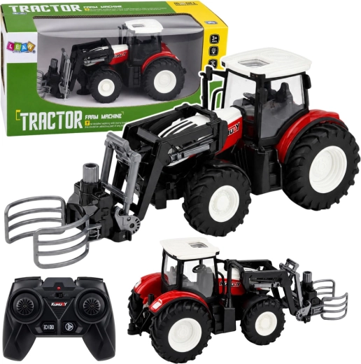RC poljoprivredni traktor na daljinsko upravljanje s prednjim utovarivačem i hvataljkom za bale 1:24, crveni