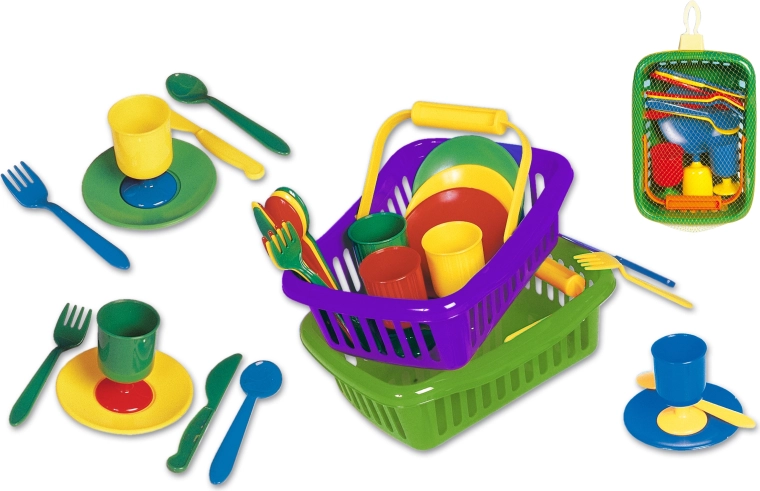 Piknik set posuđa u košarici – zeleni, 23 × 16 × 8 cm
