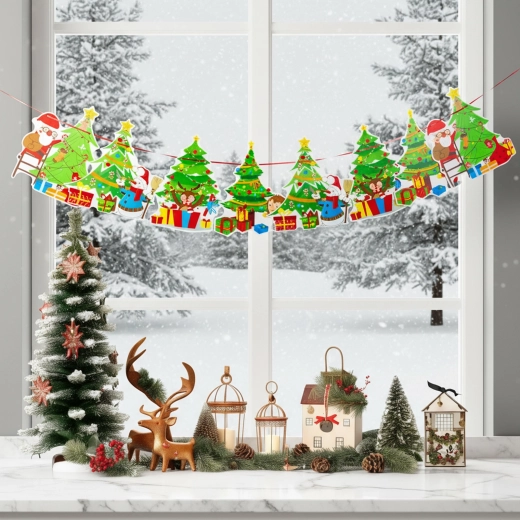 Christmas Paper Garland with Christmas Trees