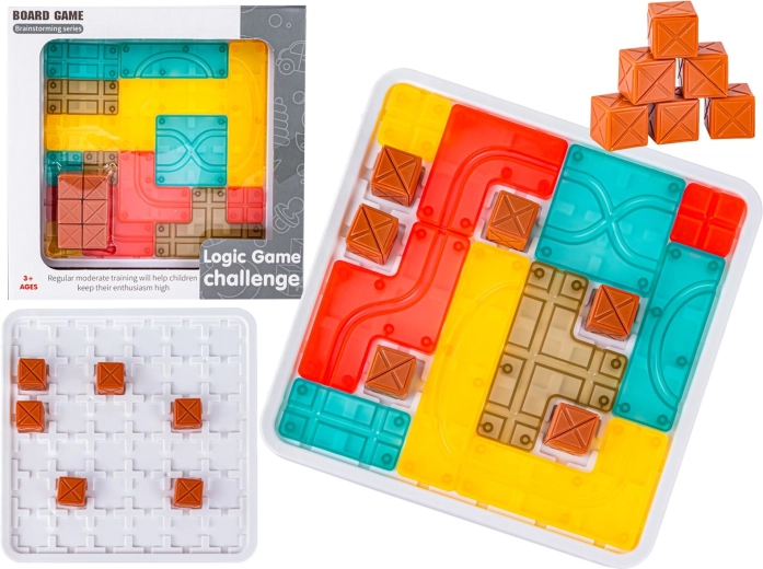 Logic board puzzle with colorful pieces
