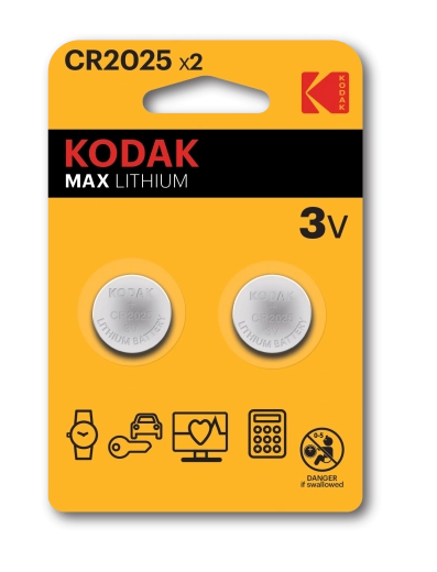 Litijeve gumbaste baterije KODAK CR2025 3 V, 2 kom