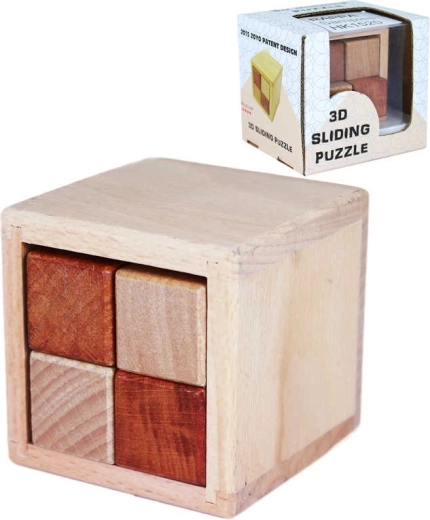 Wooden sliding 3D cube puzzle in a gift box - 1 piece