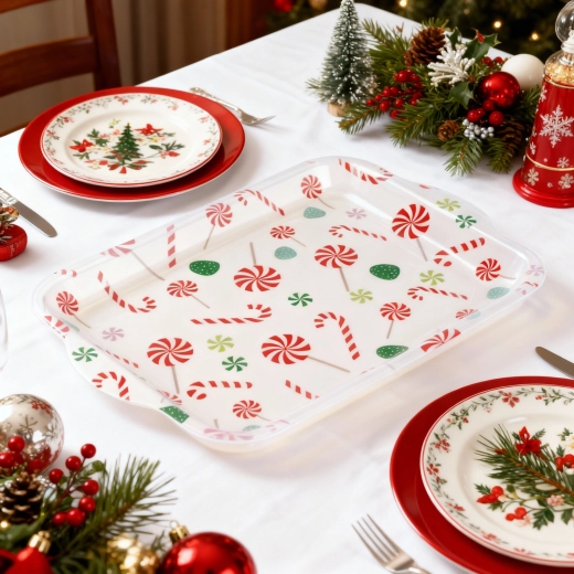 Christmas plastic serving tray with candy motif 34 × 23 cm