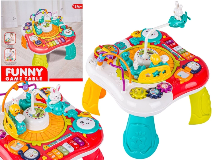 Interactive musical educational table for children with a piano and train