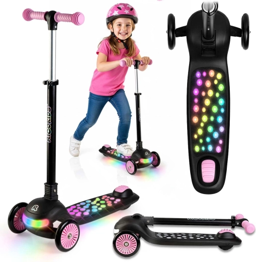 Dječinski troskložni balansirajući romobil s LED osvjetljenjem Ricokids Glowi – crno‑ružičasti