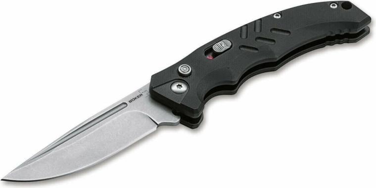 Böker Plus Intention II Black automatski taktički nož 8 cm sa stonewash obradom i G10 drškom