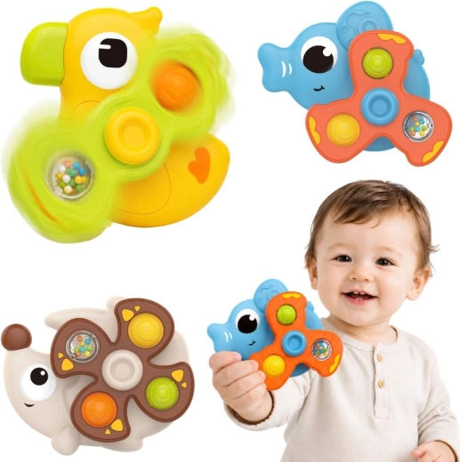 Woopie Baby sensory spinning suction toys – animals, 3 pcs