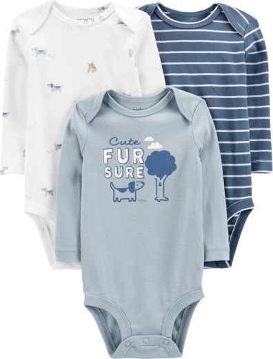 Carter’s dječji bodi s dugim rukavima Blue Dogs, 3 kom, novorođenačka veličina 56