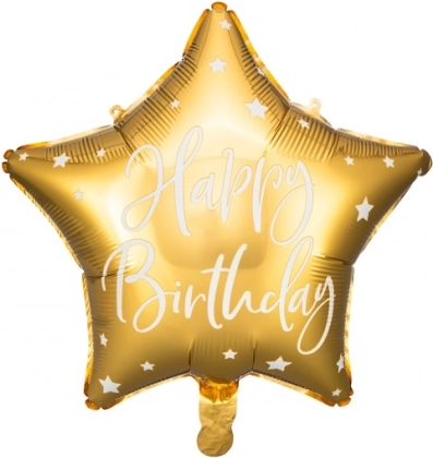 Foli balon u obliku zvijezde Happy Birthday 40 cm zlatni
