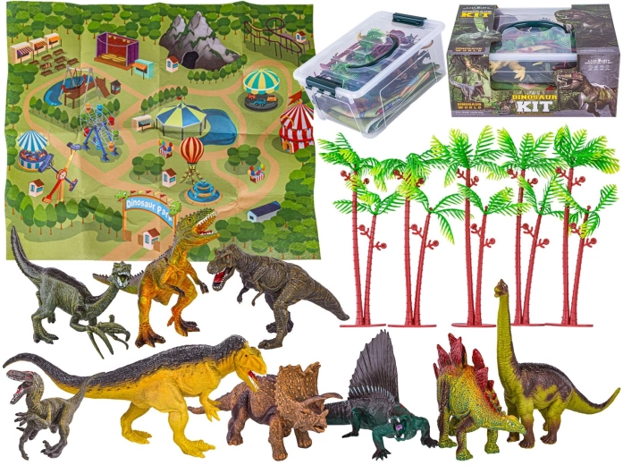 Set figurica dinosaura u kovčegu s podlogom i stablima (9 kom)