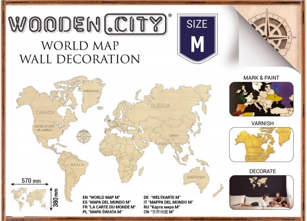 Drvena karta svijeta M 57 × 38 cm WOODEN CITY