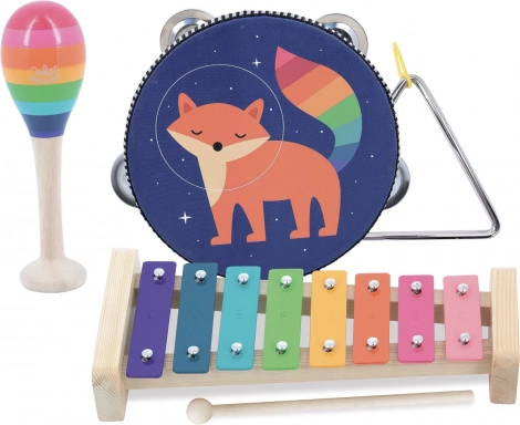 Set dječjih glazbenih instrumenata s motivima životinja i duge