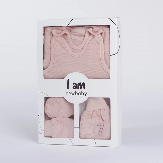 7-dijelni novorođenački set za rodilište NEW BABY I AM ružičasti