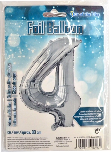 Folijski balon broj 4 srebrni 80 cm