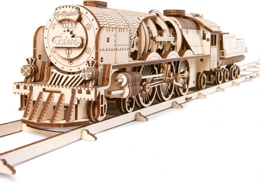 Drvene mehaničke slagalice UGEARS V-Express parna lokomotiva s tenderom
