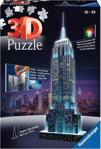RAVENSBURGER svjetleća 3D slagalica Empire State Building – noćno izdanje, 216 dijelova