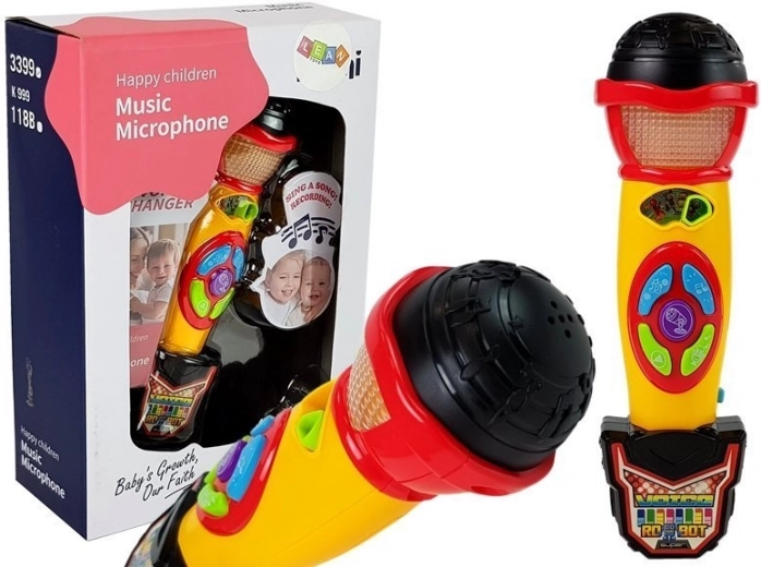 Dječji karaoke mikrofon žuto‑crni s snimanjem i svjetlosnim efektima
