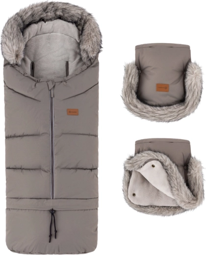 Petite&Mars zimski set: zimska vreća Arctic 4u1 + rukavice za kolica Furry mocha mousse