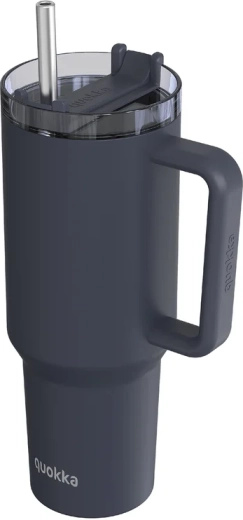 Stainless steel Quokka Stream thermal mug with straw, black, 1.2 l