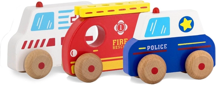 Kidiwood wooden rescue vehicles with ladder (4 pieces)