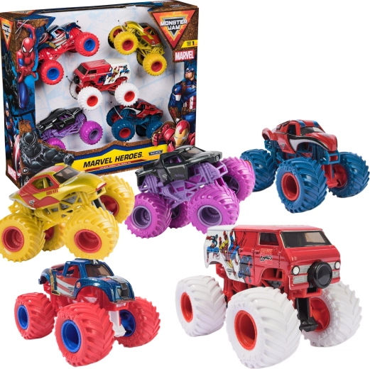 Monster Jam set 5 mini monster truckova Marvel Heroes 1:64