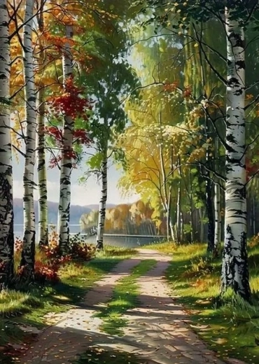 Norimpex dijamantno slikanje stazom kroz šumu uz jezero 30 × 40 cm