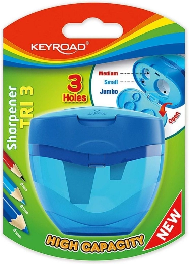 Keyroad Tri Plus Sharpener with High-Capacity Container, 3 Holes