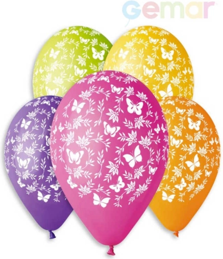 Gemar pastelni lateks balon s bijelim tiskom leptirića 30 cm - 1 komad