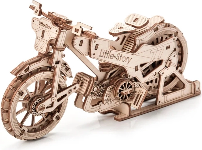 Detaljan drveni model motocikla