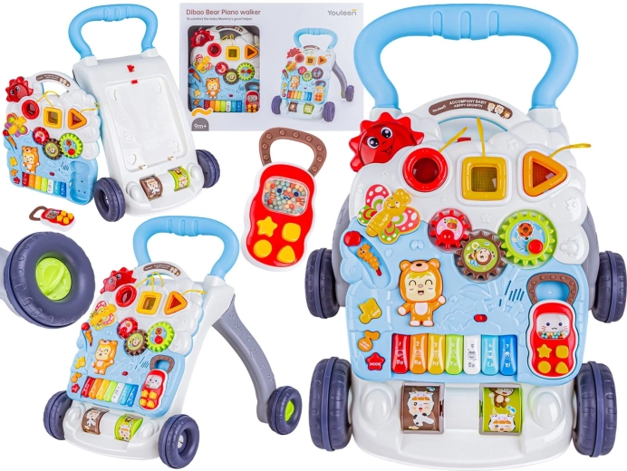 Multifunctional interactive baby walker and push walker with music panel and phone