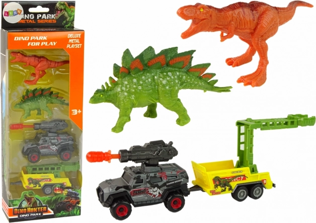 dinosaurus set s automobilom, raketnim bacačem i prikolicom