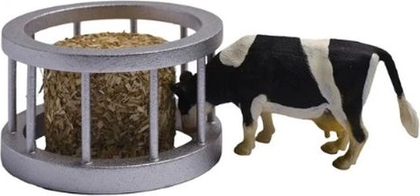 Okrugli stalak za sijeno za krave 1:32 sa sijenom i figurom krave