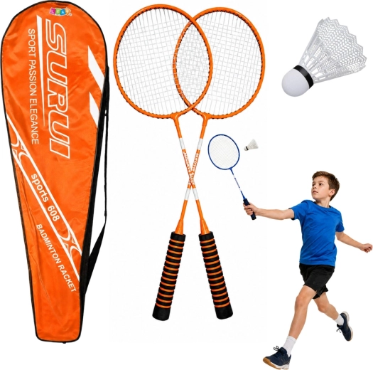 Komplet za badminton s 2 reketa, lopticom i torbom – narančasti