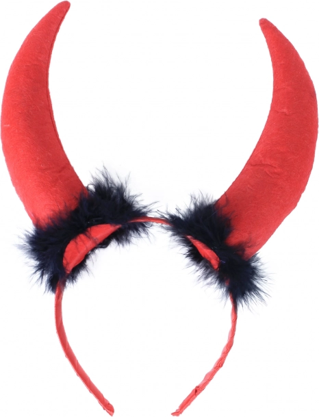 Vražji rogovi maxi s perjem na satenskoj traci za kosu