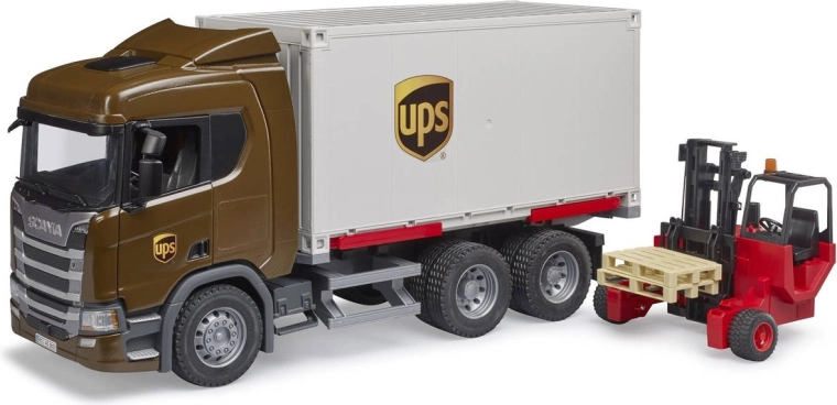 BRUDER Scania Super 560R UPS logistics truck with forklift