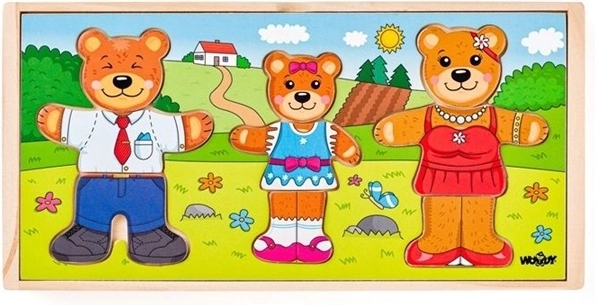 Wooden Wardrobe Bear Family with Inserting Puzzles - 54 Pieces