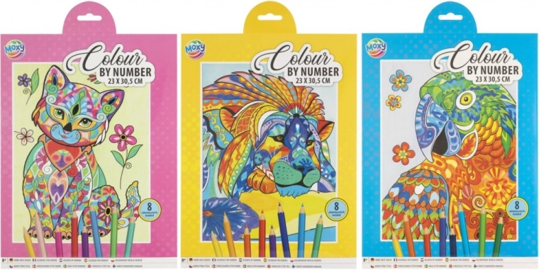 Kreativni set bojanja po brojevima – lav, 23 × 30,5 cm, 8 bojica