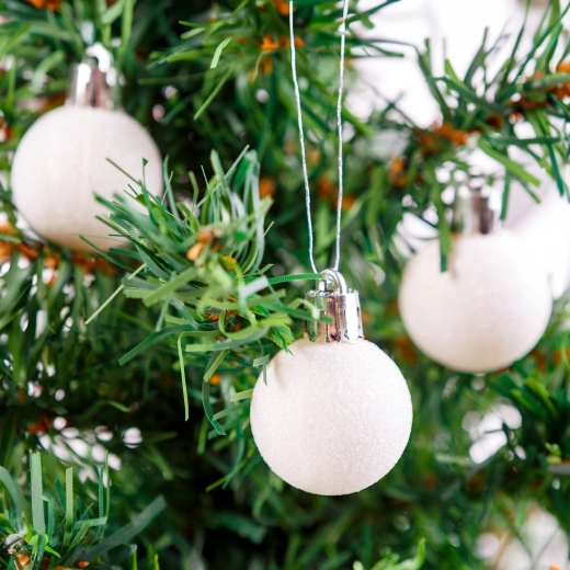 Set of 17 White Glitter Christmas Ornaments