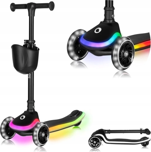 Lionelo sklopivi dječji romobil Mey Black Onyx s LED osvjetljenjem