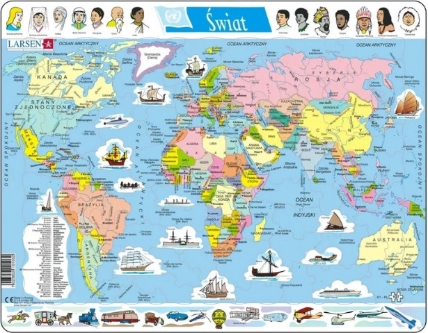 Larsen Svijet – politička karta (edukativne okvirne puzzle, poljska verzija)
